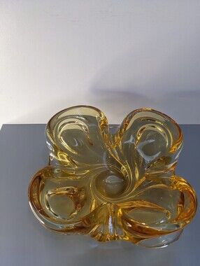 Chalet Glass Amber Heavy Bowl 1960s Mid Century Canadian Art Glass Vintage